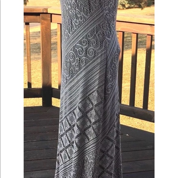 NWT Harlow Maxi Dress Taupe Knit Lace Fringe Hem - Picture 6 of 8